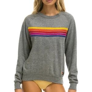 Aviator Nation 5 Stripe Sweatshirt - Heather Gray - Size L